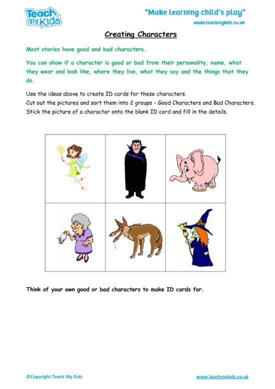 Worksheets for kids - creating-characters